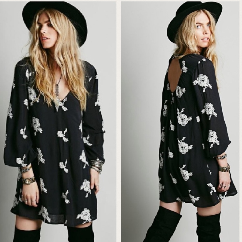Long Sleeve Embroidered Swing Dress
